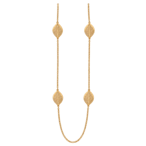 Collier long femme doré à feuilles ajourées