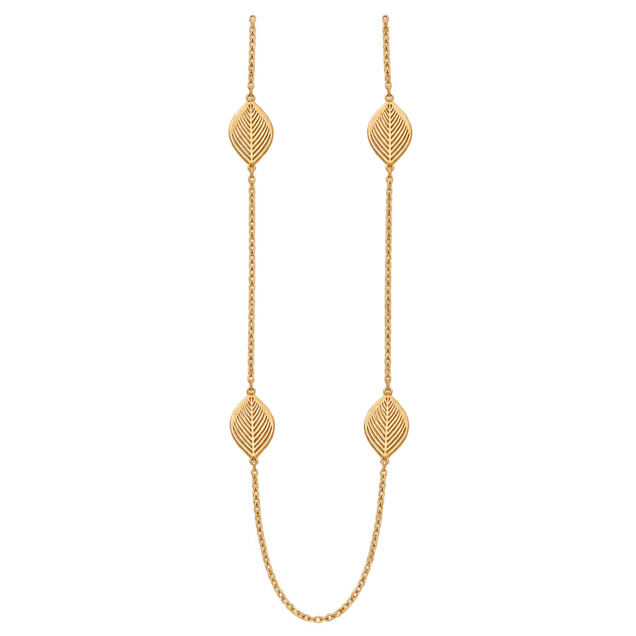 Collier Long Femme Doré à Feuilles Ajourées - TazaShop