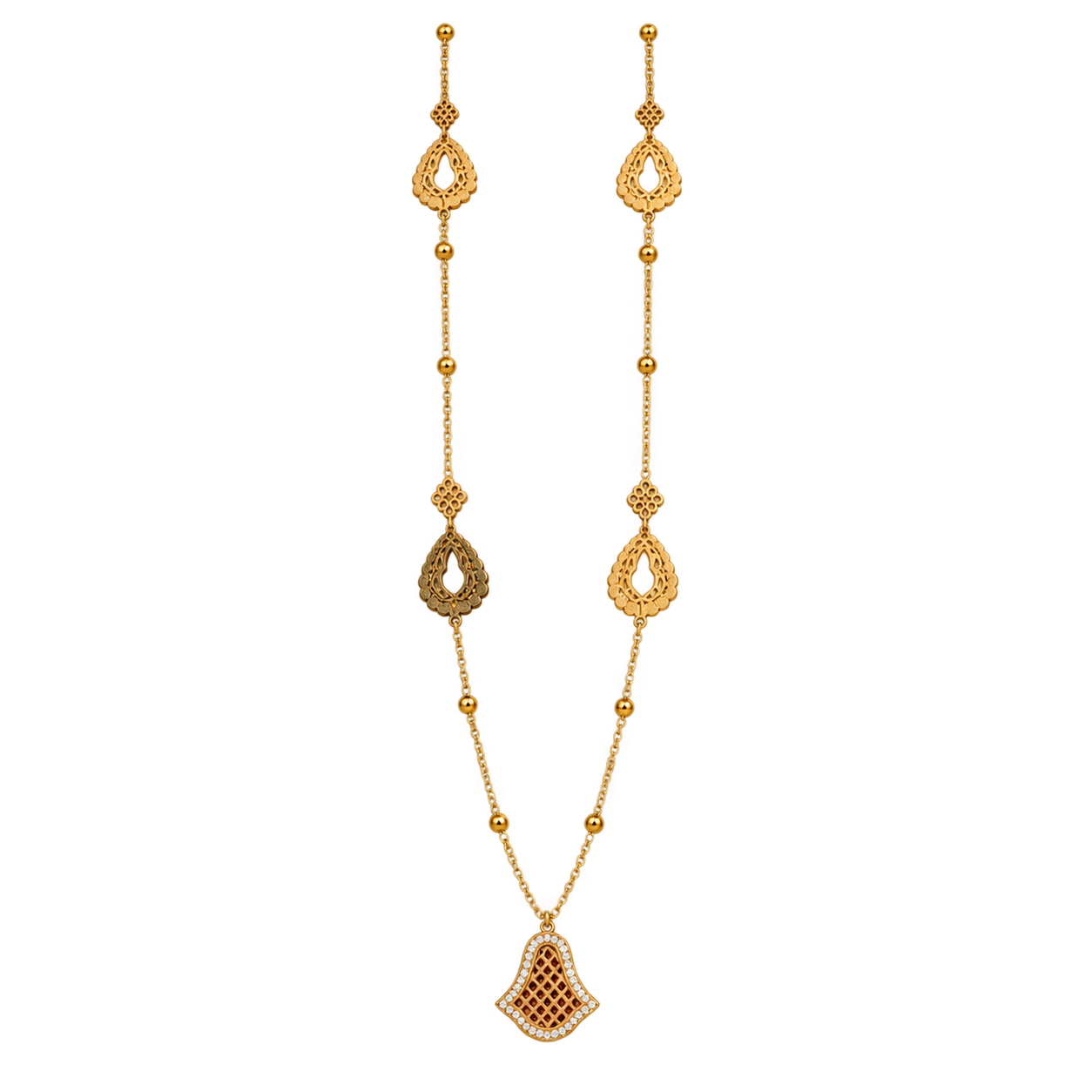 Collier long femme doré à pendentif éventail