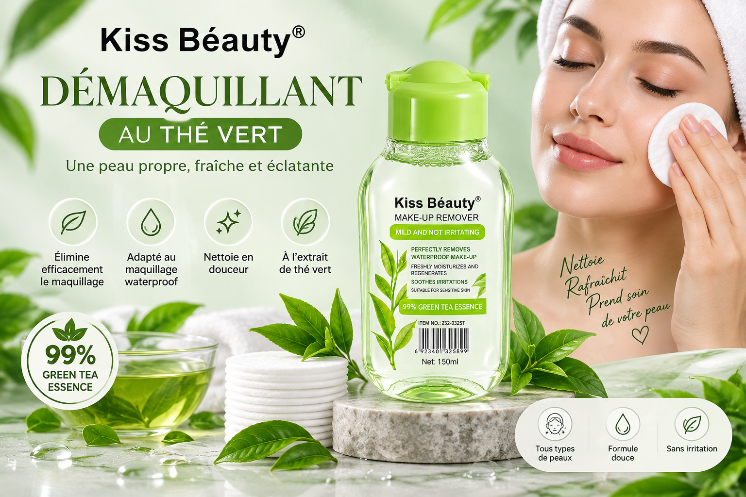 Kiss Beauty démaquillant au thé vert