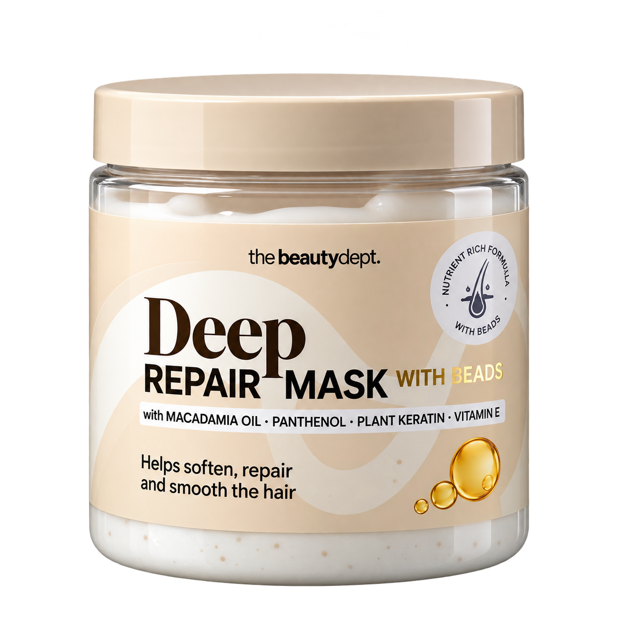 Soin pour cheveux très secs avec masque réparateur Deep Repair au macadamia et kératine