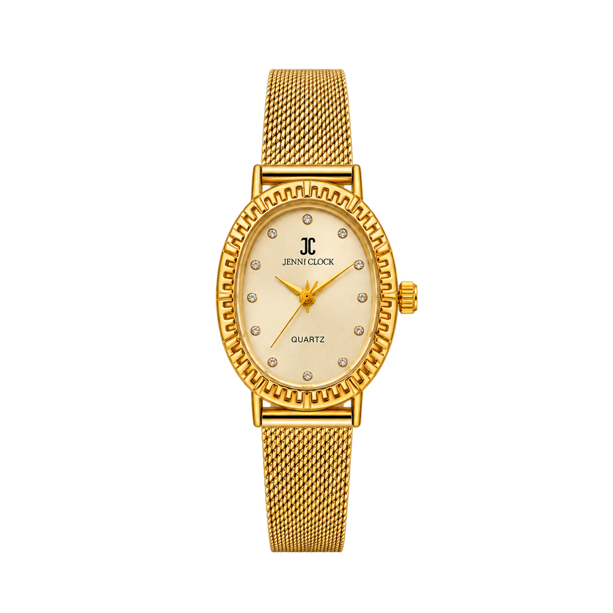 Montre Femme Dorée Ovale – Bracelet Maille - TazaShop