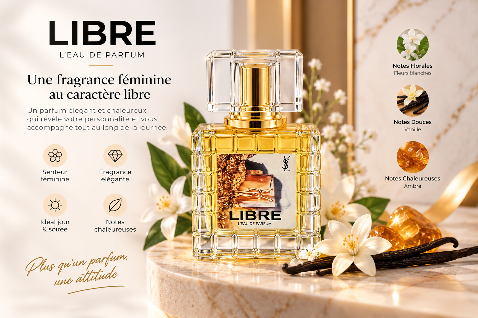Parfum Femme Libre en flacon doré