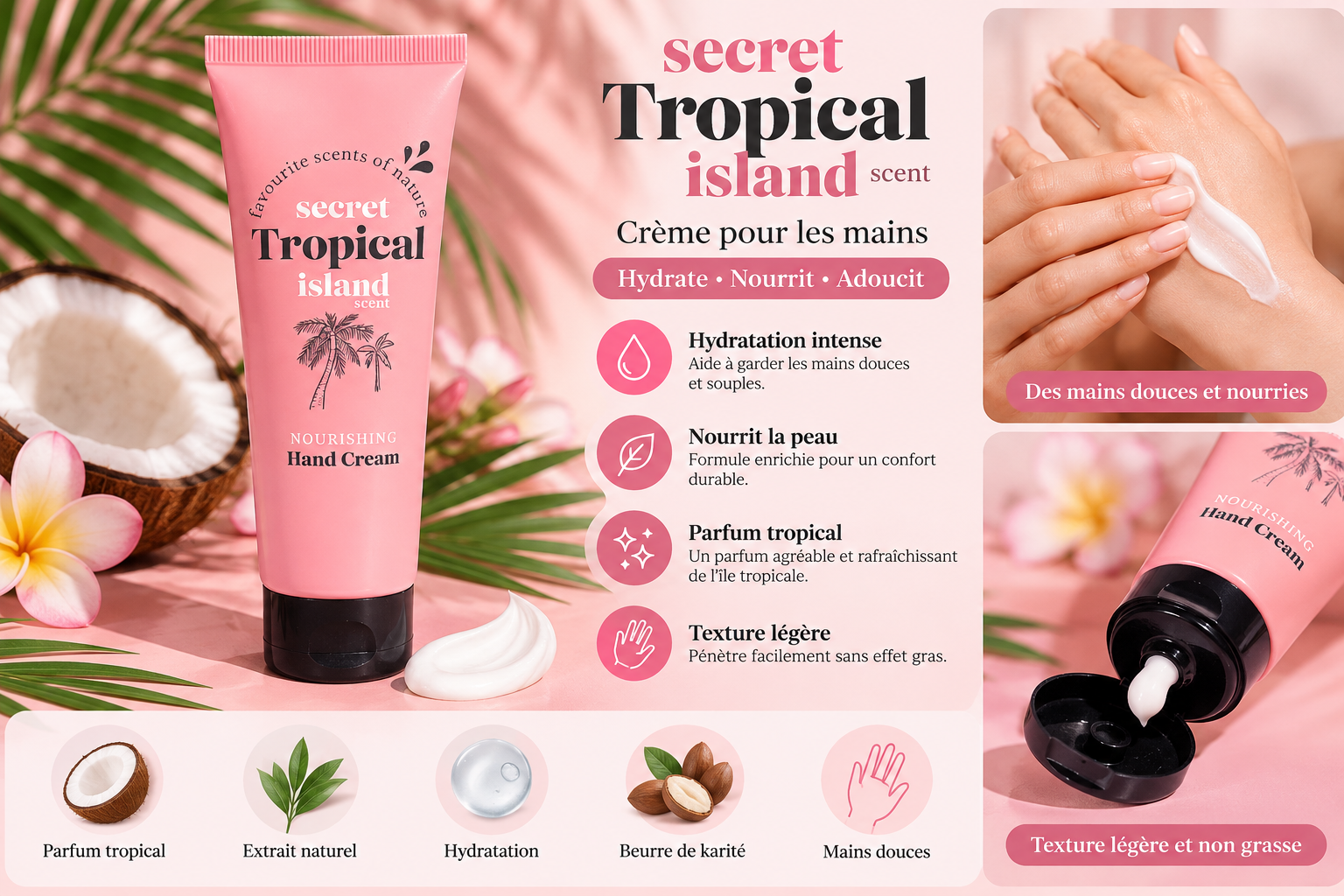 Crème pour les mains Tropical Island et détails du produit
