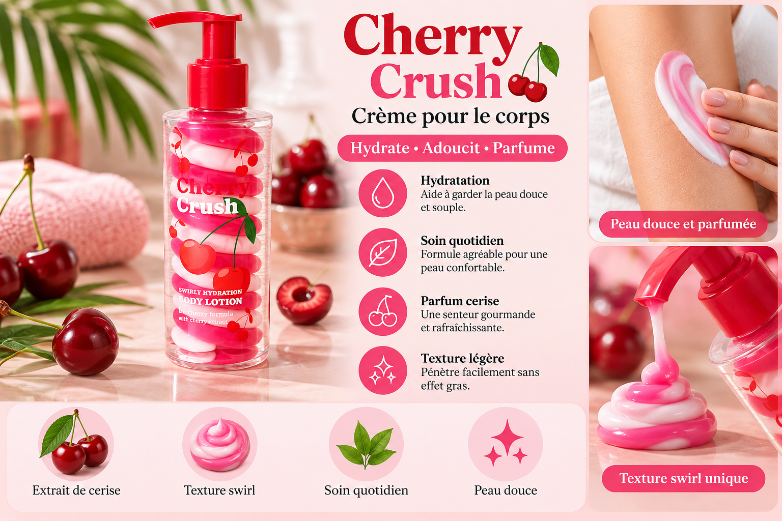 Lotion corps Cherry Crush et détails du produit